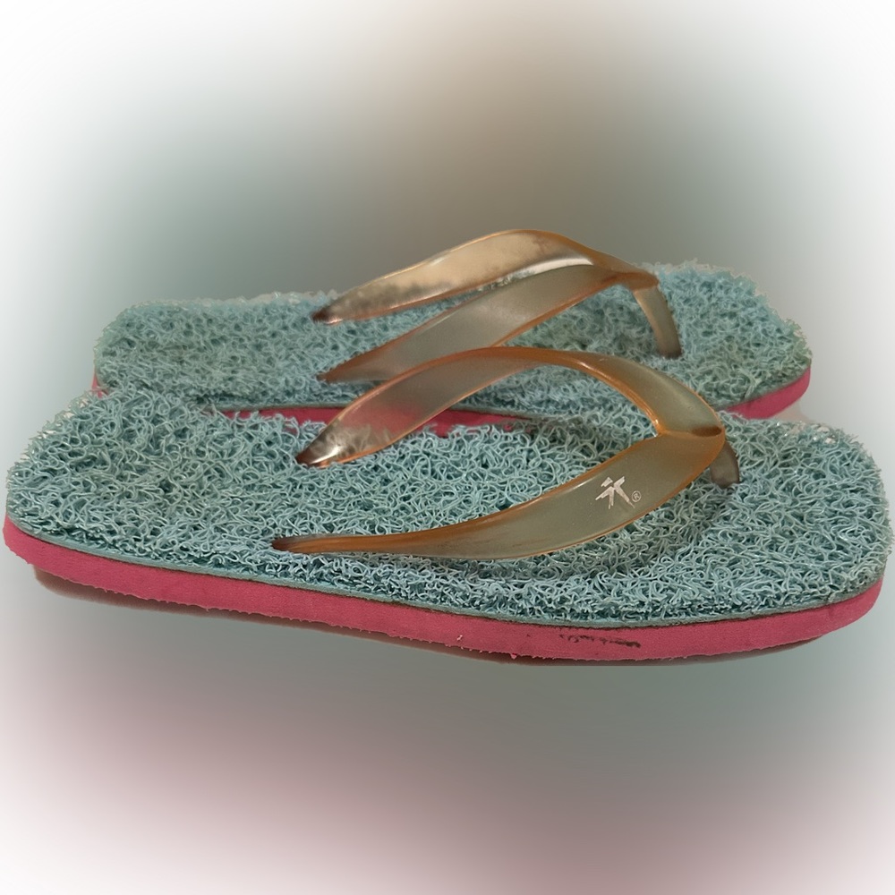VTG Blue Pink Sponge bed Flip Flops Sz 7 Beach Sandals Bath Dorm Slippers Thong - Picture 3 of 6